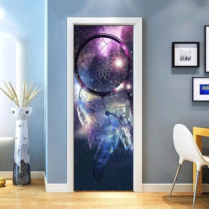 Sticker Porte 3D Cheval Blanc - 77x200 Cm - Effet Trompe-l'œil - PVC Imperméable - 12