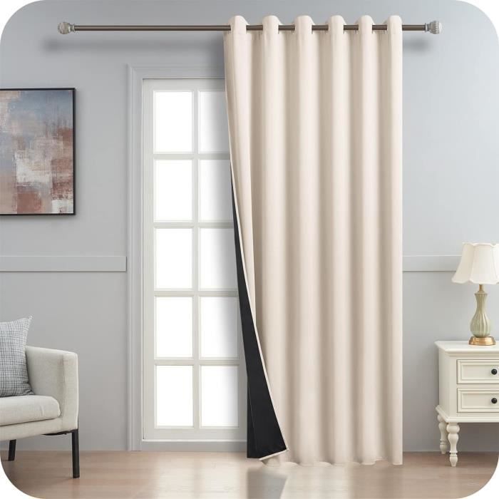 Rideau Occultant Thermique 245x132 Cm - Triple épaisseur, Coupe-vent, Isolant été/hiver, Couleur Beige - 10