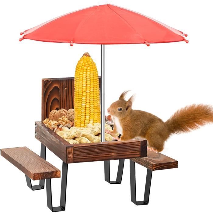 mangeoire pour écureuil, mangeoires en bois pour écureuils pour l'extérieur avec support, maison écureuil station pour le.[z274]