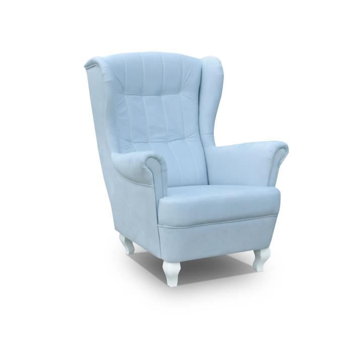 fauteuil à oreilles - stanford - tissu bleu - style scandinave - l 88 cm x p 94 cm