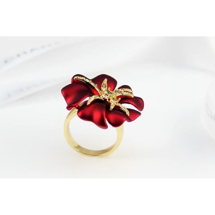 Lorelys Cadeau Damour Bague Fleur Rouge Dedelweiss Doré