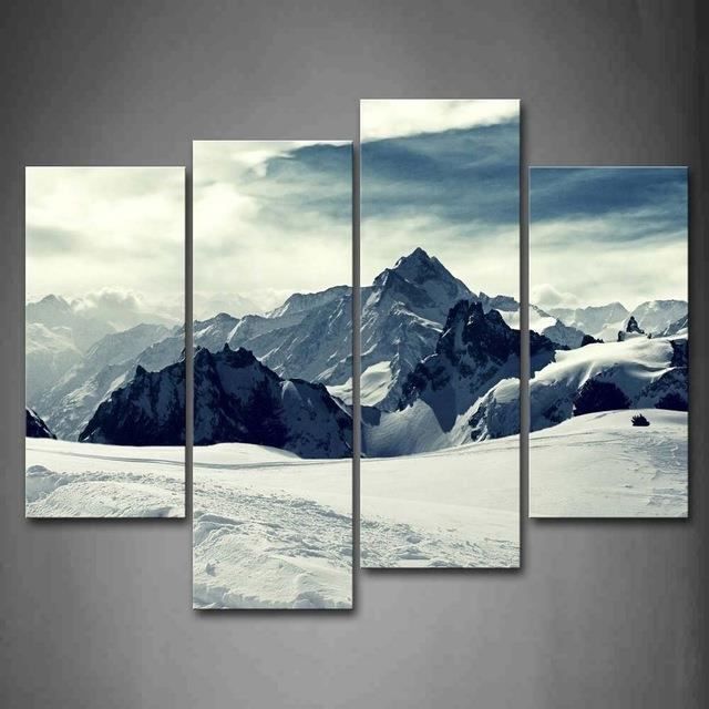 4 Panneaux Neige Montagne Paysage Toile Peinture Peinture Moderne Decor Mural Decoration Pour Salle De Sejour 120cm Unframed Achat Vente Tableau Toile Soldes Cdiscount