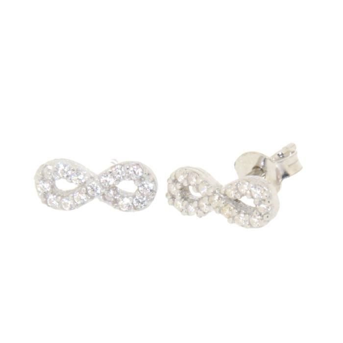 Boucles D'oreilles Pendantes Infini En Argent 925 Rhodié Avec Zirconium - Neuf Avec étiquettes