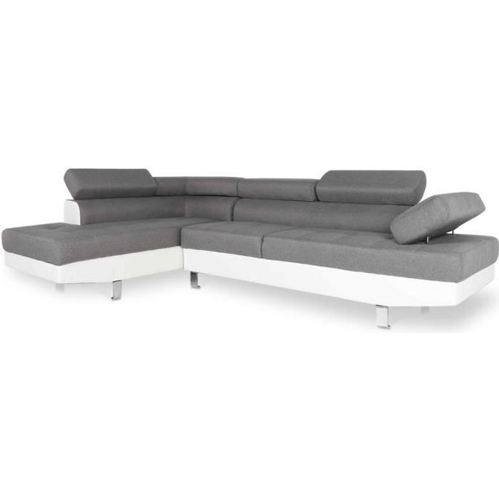 Canapé dangle gauche avec têtières relevables Charly Gris et Blanc Canapé dangle gauche avec têtières relevables Charly Gris et Blanc