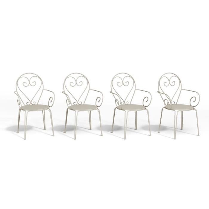lot de 4 fauteuils de jardin empilables en métal façon fer forgé - beige - guermantes