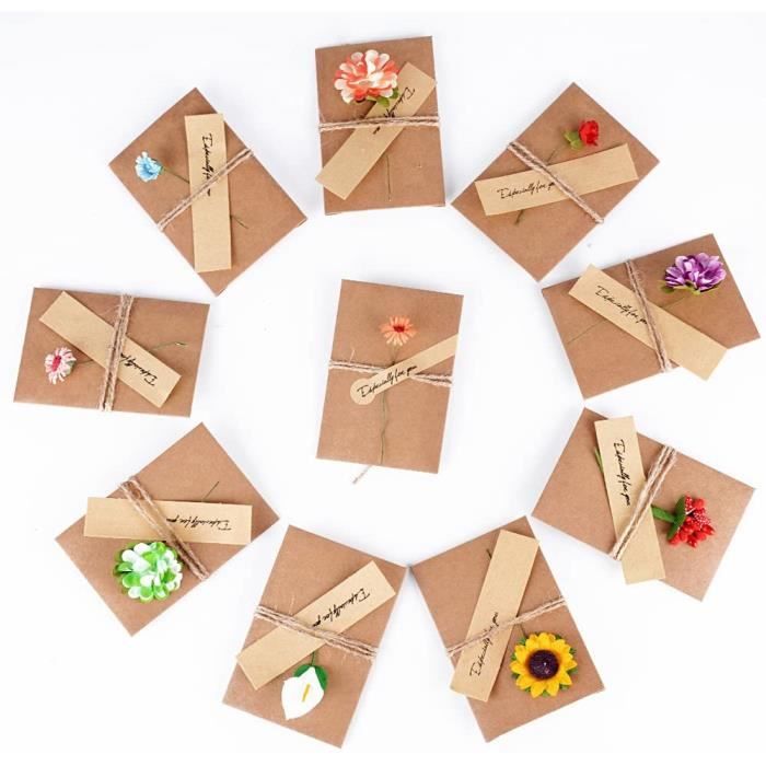 60 Cartes De Vœux Vierges En Papier Kraft - Style Rétro Avec Fleurs Séchées