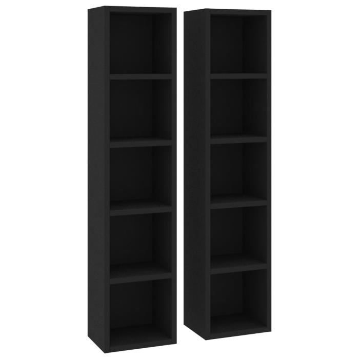 bonne qualité - lot de 2 meuble range cd - armoire à cd noir 21x16x93,5 cm aggloméré @7947 :