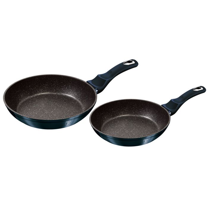 Set de Poêles à Frire Induction 22 - 26cm Aluminium Antiadhésif Marbre sans PFOA Berlinger Haus Aquamarine Bleu marine
