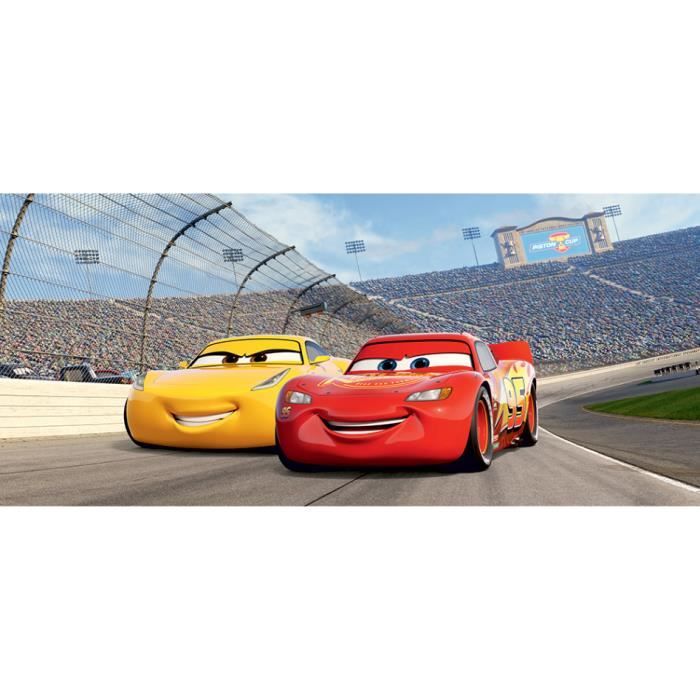 Poster horizontal Cars Flash McQueen et Cruz Ramirez DISNEY Decoration murale Rouge Pour les enfants