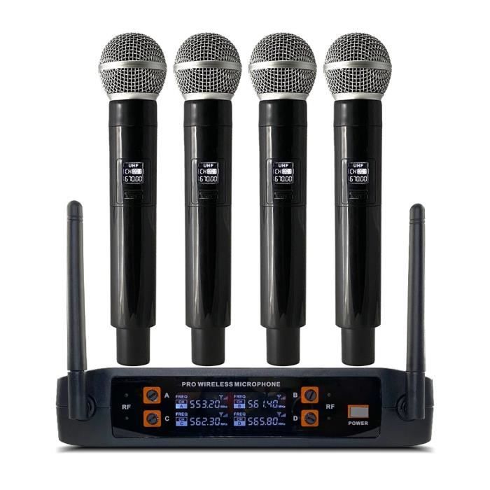 Système De Microphone Sans Fil 4 Canaux Main Collier Clip Casque Microphone  Pour Party Karaoké Église Performance Conférence