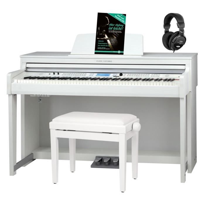 classic Cantabile DP-A 610 Piano Numérique Blanc mat Set inclus Banquette piano, casque, livre.