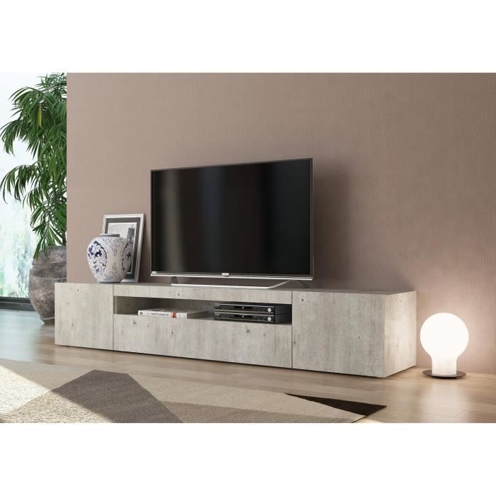 Dmora Meuble TV de salon Made in Italy Meuble TV avec 3 portes et étagères cm 200x40h37 Couleur ciment