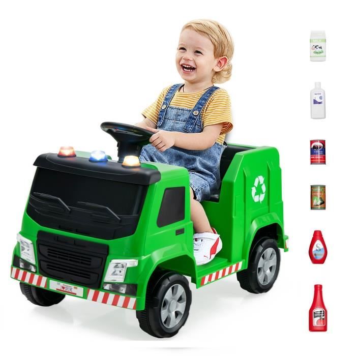 DREAMADE Voiture Poubelle Électrique 12V Enfant, Camion de Tri des Ordures avec Télécommande Lumière&Son, Cadeau Noel 3-8Ans, Vert