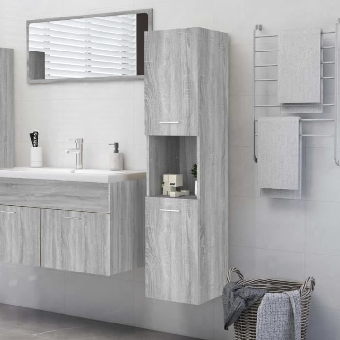 Armoire de bain - GOTOTOP - Sonoma gris - 30x30x130 cm - Bois dingénierie - Design contemporain