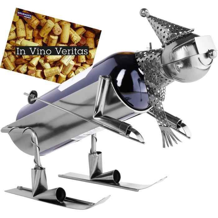 Brubaker Porte Bouteille De Vin Skieur Metal Carte De Vœux Incluse Idee Cadeau Originale Objet Decoratif La Cave Cdiscount