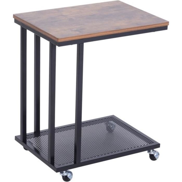 table d'appoint - homcom - vintage style industriel - acier et mdf - coloris boisé