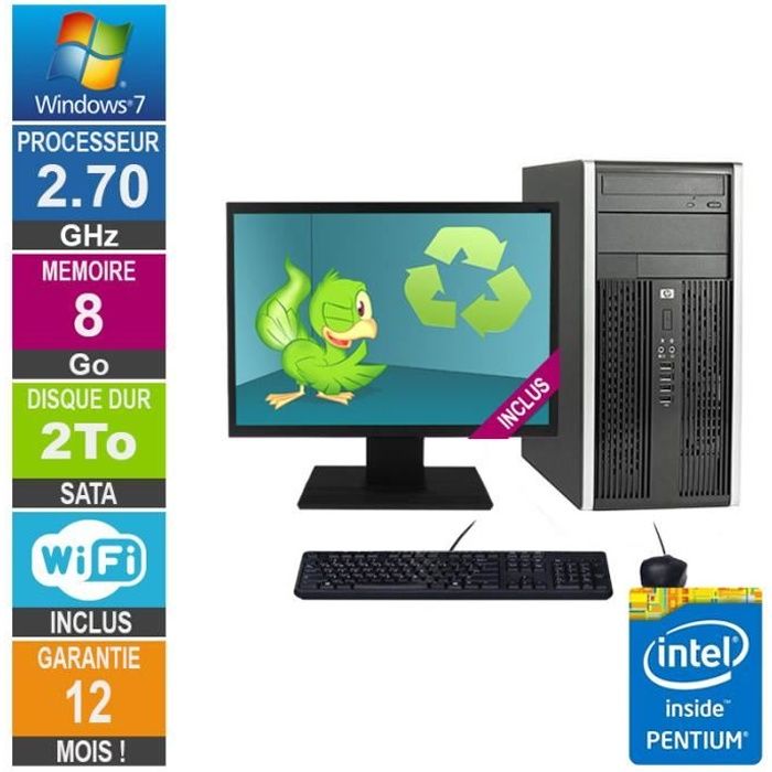 PC HP Pro 6200 MT Pentium G630 2.70GHz 8Go-2To Wifi W7 + Ecran 24 - Hewlett packard