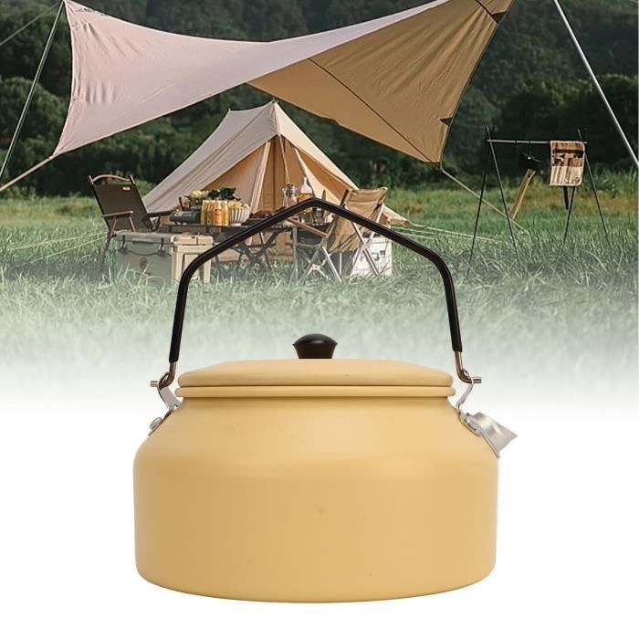 PORFOYO Bouilloire de camping portable 1,4 l - Avec poignée anti-chaleur - Pour l'intérieur, l'extérieur, le camping, les pique-niques, la randonnée - Noir