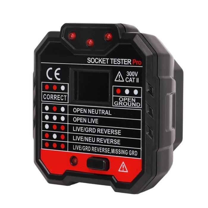 Testeur De Prise Électrique Ticfox - Détecteur Tension 30-250V~, Polarité, RCD - Affichage LED 7 États - Prise EU (Fiche Européenne)