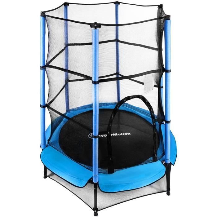 Trampoline Enfant 3-6 ans - HyperMotion - Ø 140cm Hauteur 162cm - Filet de protection Ouverture Zippée- Ressort- Extérieur Intérieur