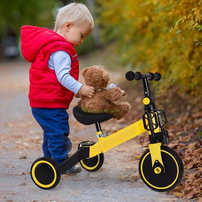 Tricycle Enfant - JEOBEST - Draisienne Jaune et Noir - Pour les Enfants de 1 à 4 ans - Pédale amovible