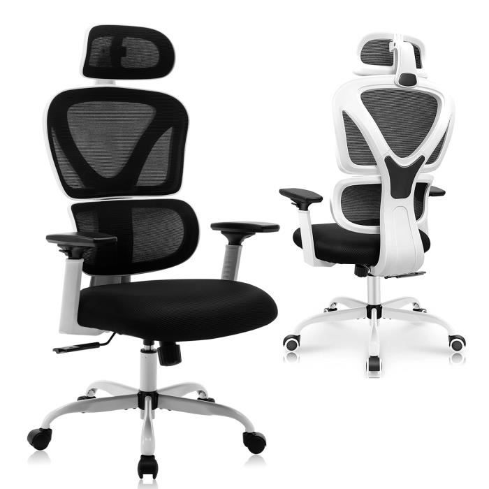 KERDOM Chaise Bureau Ergonomique Maille Respirante Gris Clair – Accoudoirs Pliants, Soutien Lombaire, 360°