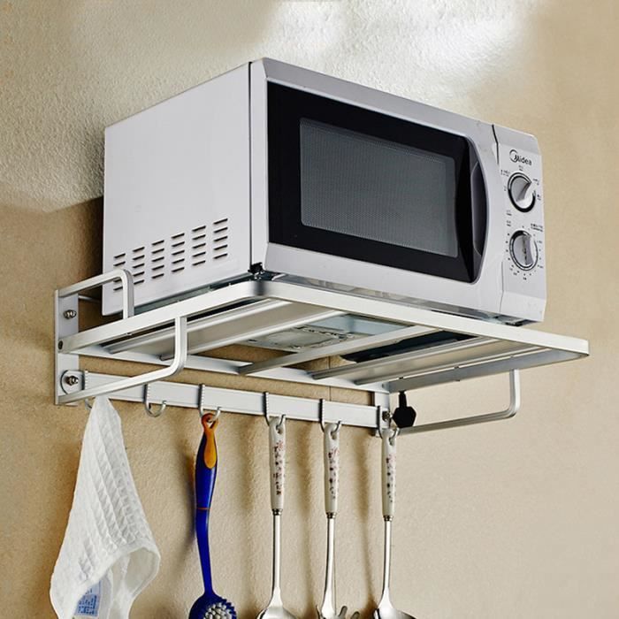 support cadre etagere mural un etage pour four a micro ondes cuisine en aluminium avec crochet cdiscount maison