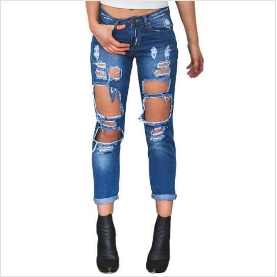 Jean blanc troué genou store femme