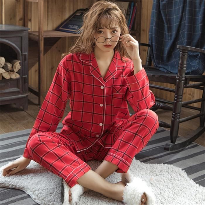 PYJAMA Femme - hiver Ensemble Pyjama treillis Classique mode Homewear -  rouge JR™