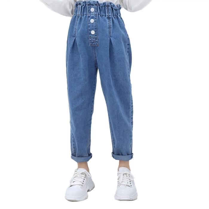 Inlzdz Enfant Fille Pantalon en Denim Jeans Taille Haute Elastique Mode Pants 5 14 Ans Bleu Bleu Cdiscount Pret a Porter