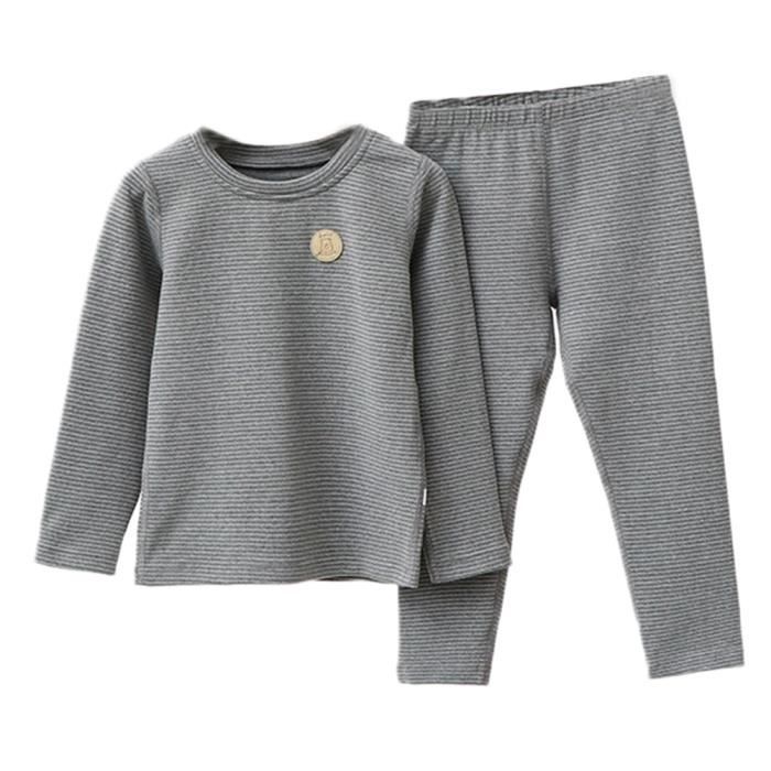 Ensemble Rayé de Sous-vêtements Thermiques Enfant en Coton Automne Hiver  Vêtements de Détente à Demi-col Roulé épaissis Gris