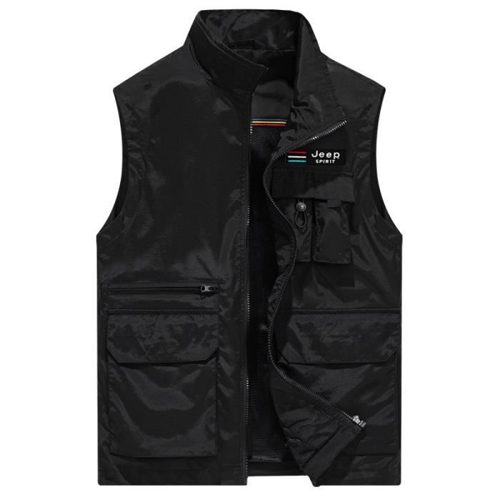 Cuir Gilet Sans Manches Multipoches Gilet Homme Exterieur
