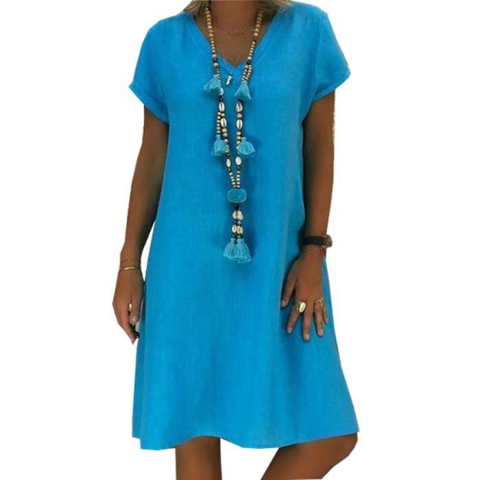 Femme Robe Chic Robe t Robe De Plage Col V Casual Grande Taille