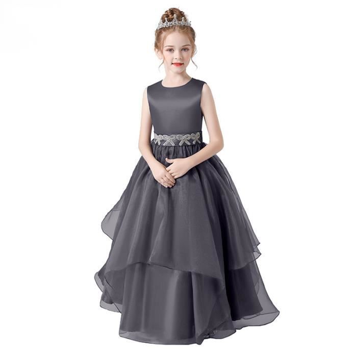 Robe de Soirée Mariage Enfant Fille Sans Manches Robe Longue de