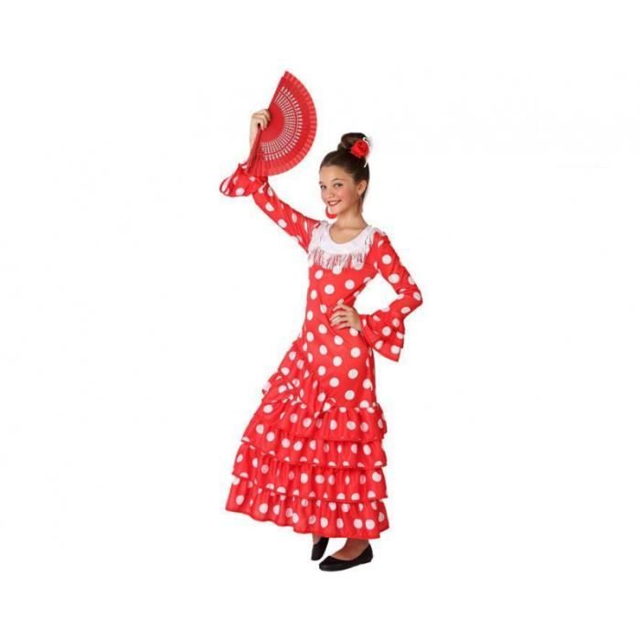 déguisement danseuse flamenco manches longues - ac-déco - 5/6 ans - rouge/blanc - enfant