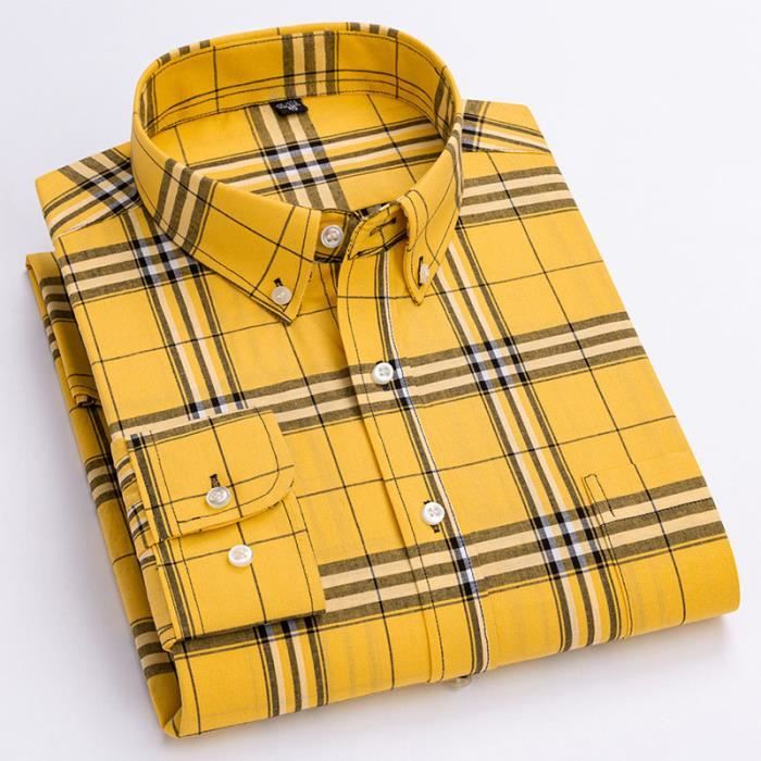Chemise De Pêche Simms Homme – Jaune à Carreaux – Taille XL – Manches Longues – Très Bon état