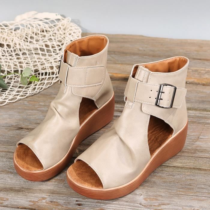Fashion Sandales Espadrille Compensees femme ete Chaussures de ville femme Sandale de ceremonie a talon boheme pas cher NU Cdiscount Chaussures