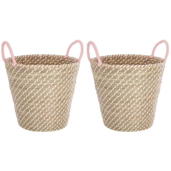Lot De 2 Panier De Rangement Pour Enfant En Roseau Rose Dim L 33 X L 30 X H 33 Cm Cdiscount Puericulture Eveil Bebe
