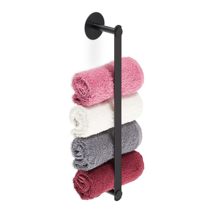Relaxdays Porte-serviettes autoadhésif en inox pour la salle de bain sans perçage HLP : 5 5 x 40 5 x 7 cm noir