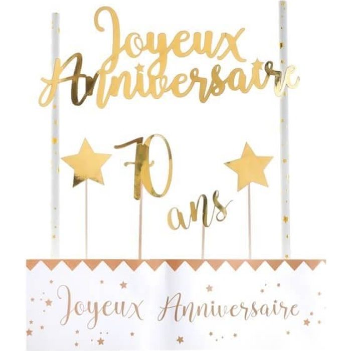 Decoration Gateau Anniversaire Blanc Et Or 70ans X1 Ref 6221 Cdiscount Maison