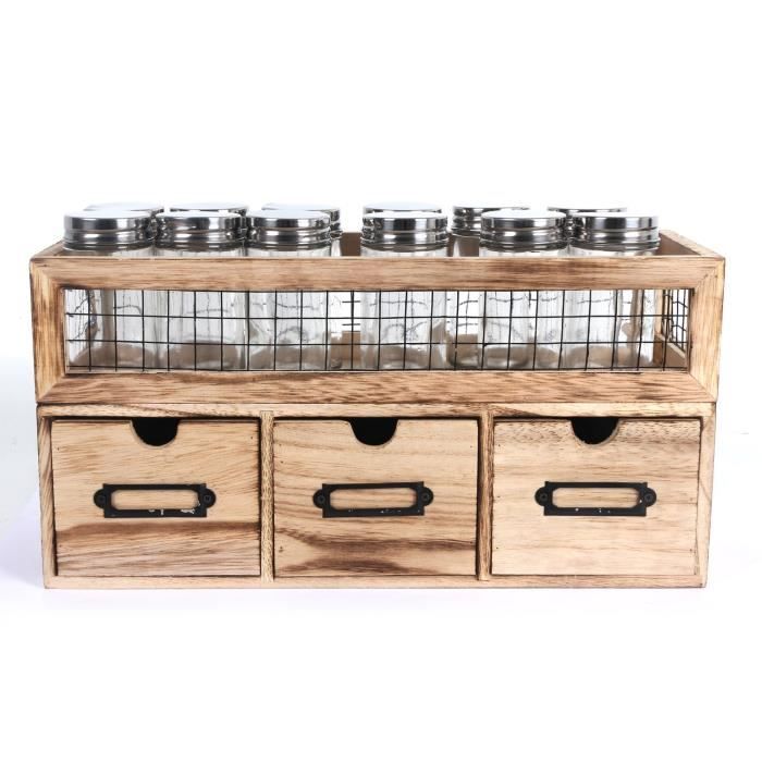 Rangement Pour Epices 12 Pieces Et 3 Tiroirs 33 X 12 Cm
