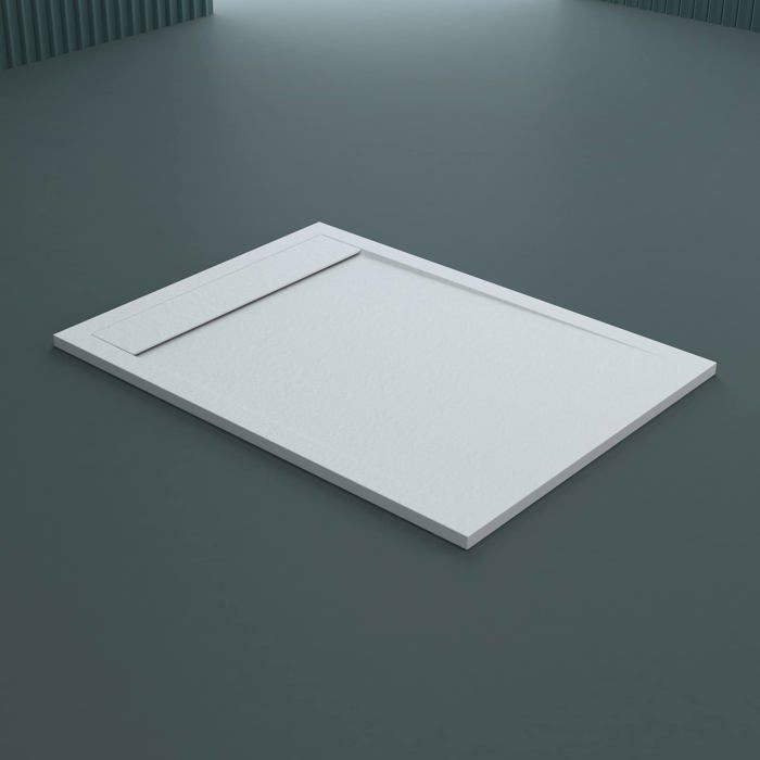 Sogood Receveur de Douche 90x160 Bac à Douche Ultra Plat en Fonte Minérale Blanc Quore 90x160x3cm