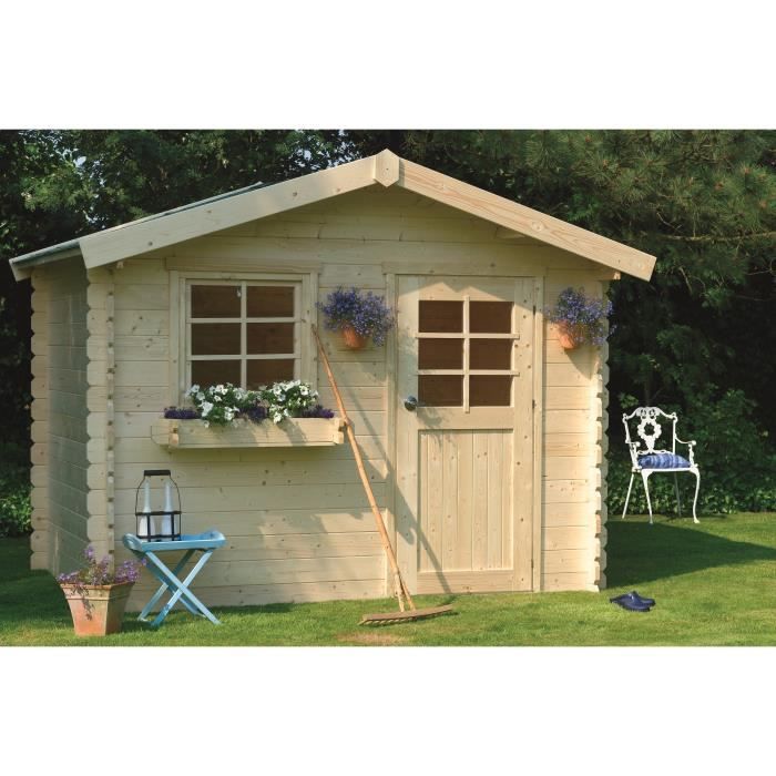 Abri de jardin Sologne en bois traité en madriers de 28 mm dimensions au sol 2980 x2980 mm - vue 2