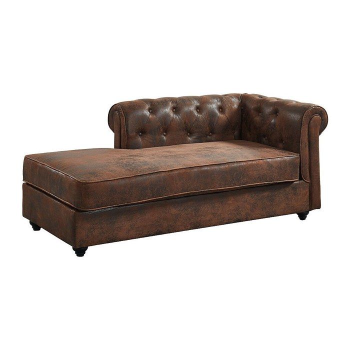 Méridienne gauche chesterfield en microfibre aspect cuir vieilli SHIREL