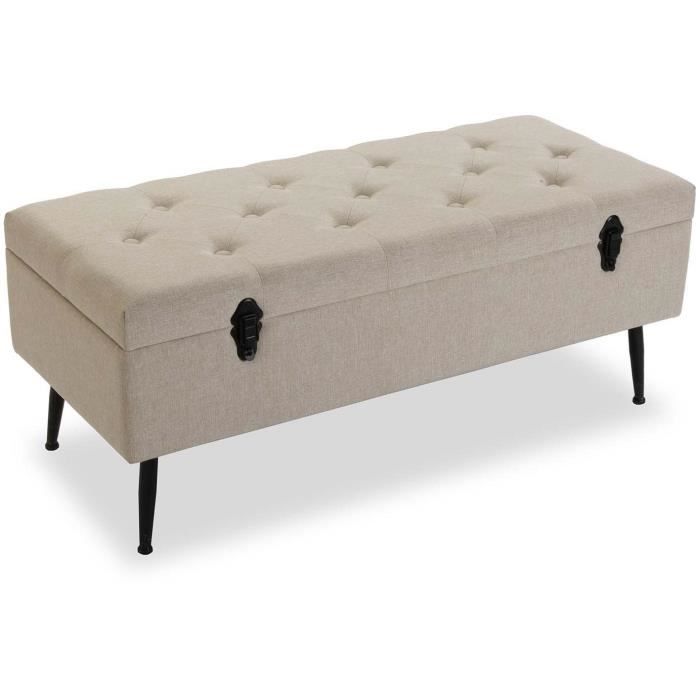 banquette bout de lit maggie - 44 x 40 x 102 cm - tabouret banc chaise longue en coton et bois - beige - versa