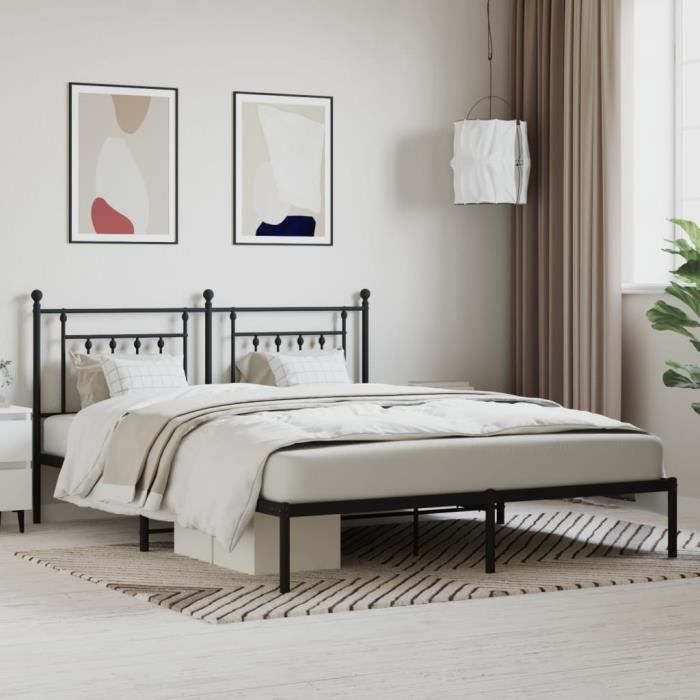 vidaXL Cadre de lit métal avec tête de lit noir 180x200 cm 353541