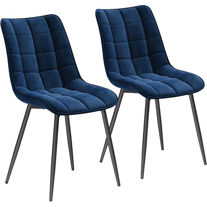 WOLTU Lot de 2 Chaises de salle à manger Chaise de cuisine Siège en velours Pieds en métal Bleu WOLTU Lot de 2 Chaises de salle à manger Chaise de cuisine Siège en velours Pieds en métal Bleu