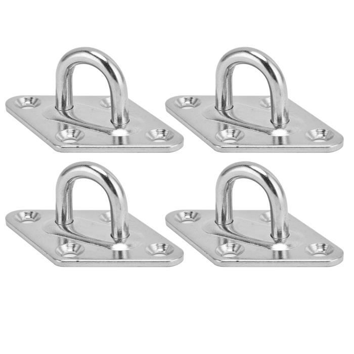 Plaque à œil Inox 4 Pièces Avec Anneau 5mm – Fixation Murale, Plafond, Bateau, Hamac, Balançoire – Résiste à La Rouille Et Charge 40 Kg