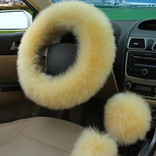 Housse De Volant De Voiture En Peluche Pour L'hiver - Pour 95% De Style De Voiture - 38 Cm - Rose