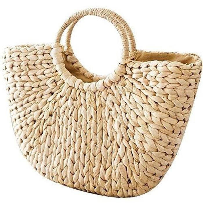 fl06480-sacs à main en osier, pour femme, cabas de plage en paille tissée, sac d'été, panier en rotin, sac rétro
